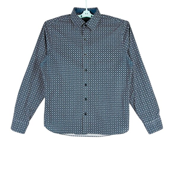 Van Heusen Men's Navy Floral Print Button-Up Shirt Size M 15-15.5 Long Sleeve - Picture 1 of 10